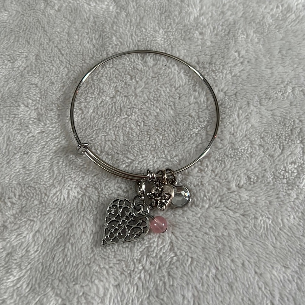 Made with love charm stainless bangle bracelet